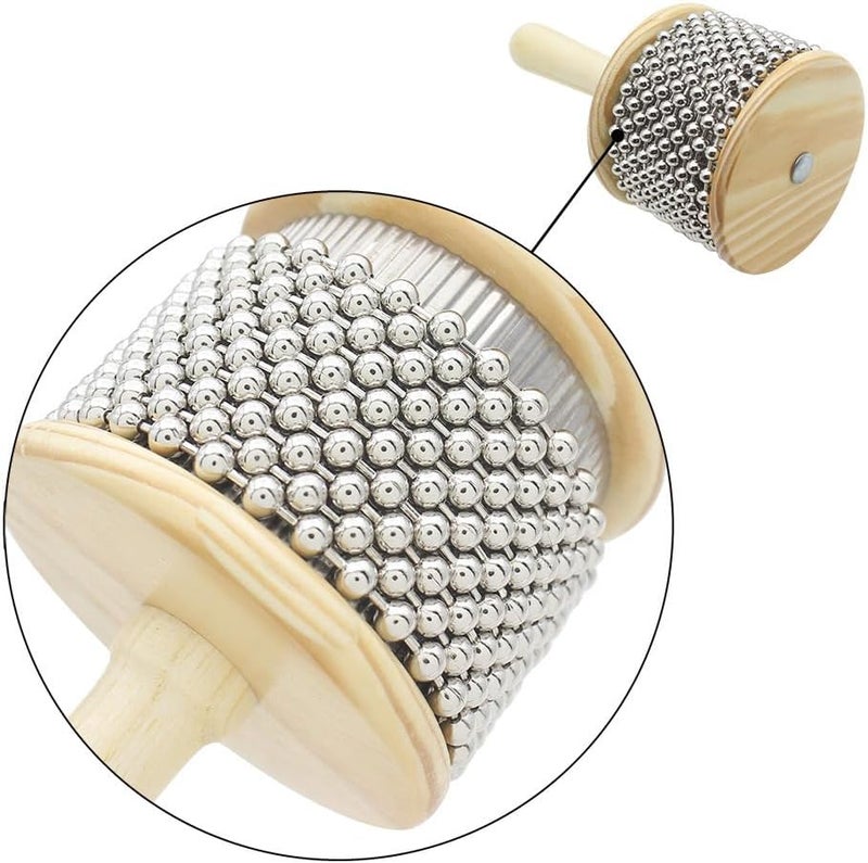 mocrcrel Wooden Cabasa Hand Shaker Pop Percussion Instrument, with Stainless Steel Breads Latin Percussion Instrument (3.5in) - Image 2